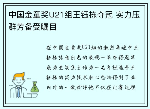 中国金童奖U21组王钰栋夺冠 实力压群芳备受瞩目 中国金童奖U21组王钰栋夺冠 实力压群芳备受瞩目